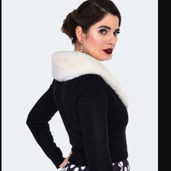 Voodoo Vixen Black Cardigan with White Collar - Picture 2 of 2